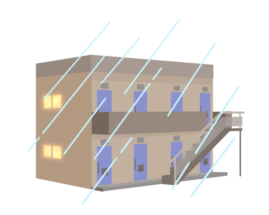 雨の日のアパートのイラスト